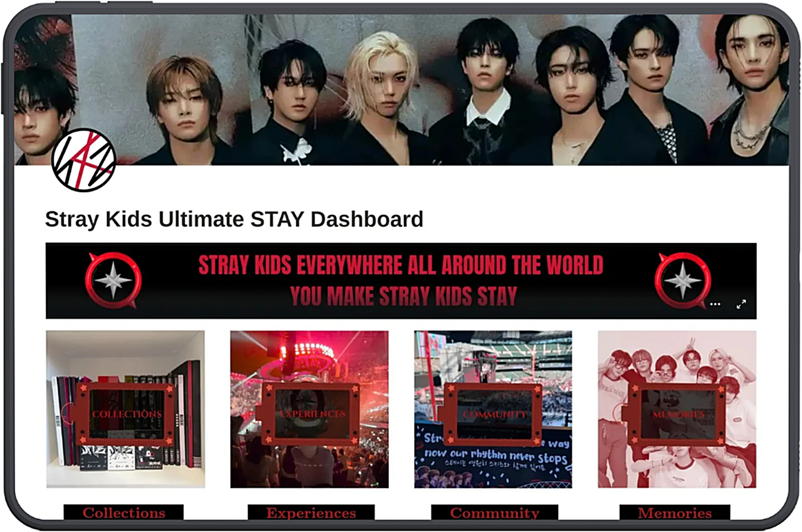 Stray Kids Ultimate STAY Dashboard shown on a tablet